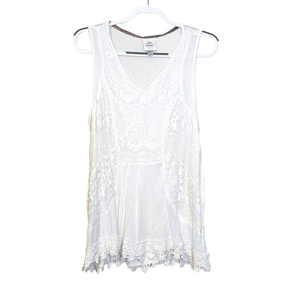 Knox Rose Size XXL Extra Extra Large Plus Size Boho Indie Top White Lace Eyelet